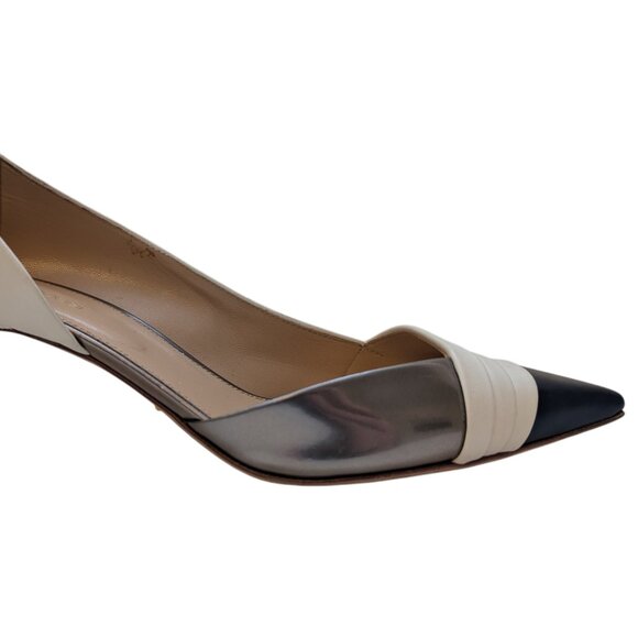 SERGIO ROSSI Metallic-trimmed Leather D’Orsay Kitten Heels - Picture 4 of 9